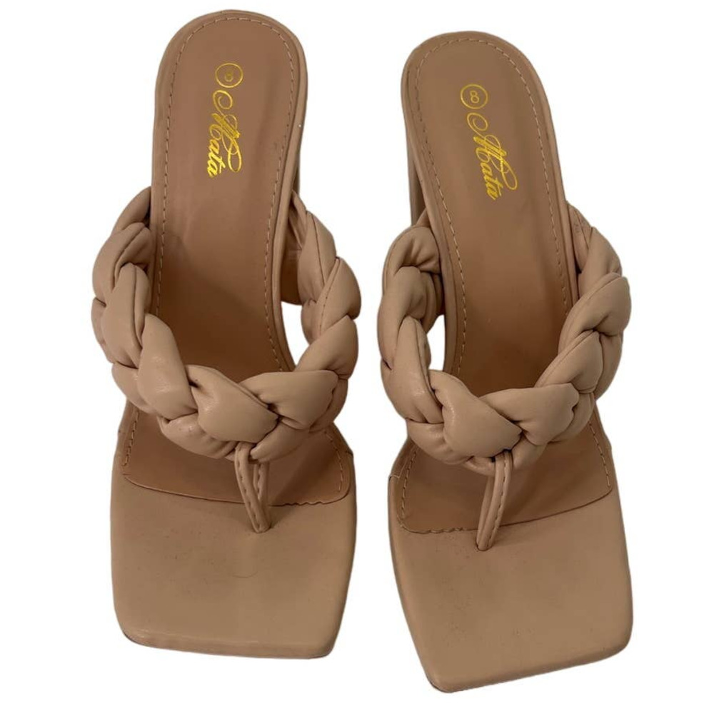 Mata Woven Light Pink Chunky Block Heel Sandals Women's 8